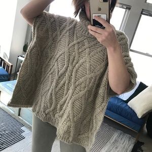 chunky knit poncho with turtleneck